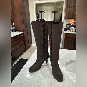 Taryn Rose Lightly Worn Brown Stretch Women's Heeled Boots - Knee-High Style